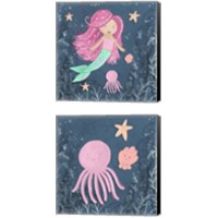 Framed Mermaid and Octopus Navy 2 Piece Canvas Print Set