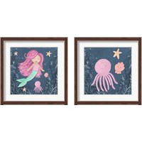 Framed Mermaid and Octopus Navy 2 Piece Framed Art Print Set