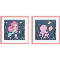 Framed Mermaid and Octopus Navy 2 Piece Framed Art Print Set