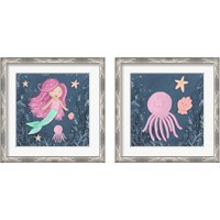 Framed Mermaid and Octopus Navy 2 Piece Framed Art Print Set