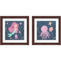 Framed Mermaid and Octopus Navy 2 Piece Framed Art Print Set