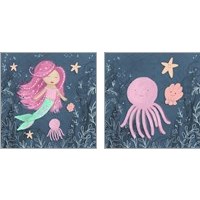 Framed 'Mermaid and Octopus Navy 2 Piece Art Print Set' border=