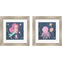 Framed 'Mermaid and Octopus Navy 2 Piece Framed Art Print Set' border=