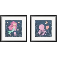 Framed 'Mermaid and Octopus Navy 2 Piece Framed Art Print Set' border=