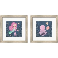 Framed Mermaid and Octopus Navy 2 Piece Framed Art Print Set