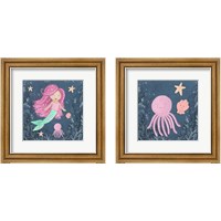 Framed 'Mermaid and Octopus Navy 2 Piece Framed Art Print Set' border=