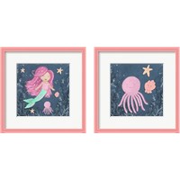 Framed 'Mermaid and Octopus Navy 2 Piece Framed Art Print Set' border=