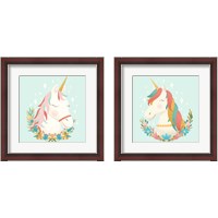 Framed 'Unicorns and Flowers 2 Piece Framed Art Print Set' border=
