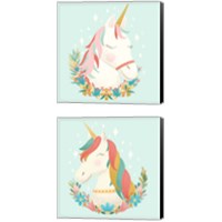Framed Unicorns and Flowers 2 Piece Canvas Print Set