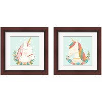 Framed 'Unicorns and Flowers 2 Piece Framed Art Print Set' border=