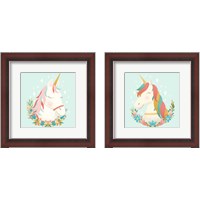 Framed 'Unicorns and Flowers 2 Piece Framed Art Print Set' border=