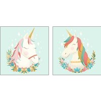 Framed Unicorns and Flowers 2 Piece Art Print Set