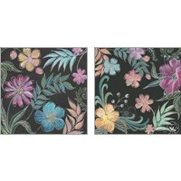 Framed 'Boho Florals on Black 2 Piece Art Print Set' border=