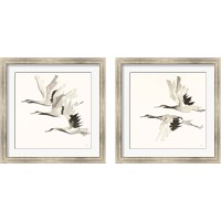 Framed 'Zen Cranes Warm 2 Piece Framed Art Print Set' border=