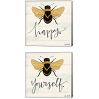 Framed 'Bee Happy 2 Piece Canvas Print Set' border=