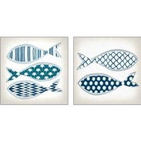 Framed 'Fish Patterns 2 Piece Art Print Set' border=