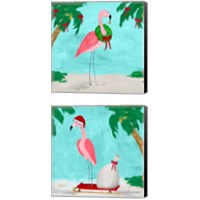 Framed 'Fa La La La Flamingo Holiday 2 Piece Canvas Print Set' border=