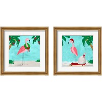 Framed Fa La La La Flamingo Holiday 2 Piece Framed Art Print Set