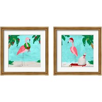 Framed 'Fa La La La Flamingo Holiday 2 Piece Framed Art Print Set' border=
