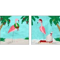 Framed Fa La La La Flamingo Holiday 2 Piece Art Print Set
