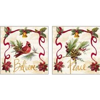 Framed 'Christmas Poinsettia Ribbon 2 Piece Art Print Set' border=