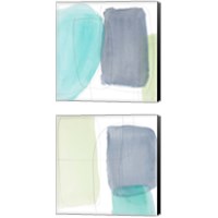Framed 'Teal and Grey Abstract 2 Piece Canvas Print Set' border=