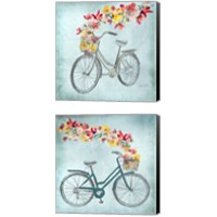 Framed 'Floral Day Bike 2 Piece Canvas Print Set' border=