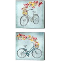 Framed 'Floral Day Bike 2 Piece Canvas Print Set' border=