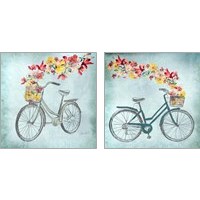 Framed 'Floral Day Bike 2 Piece Art Print Set' border=