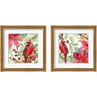 Framed Poinsettia and Cardinal 2 Piece Framed Art Print Set