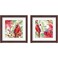 Framed 'Poinsettia and Cardinal 2 Piece Framed Art Print Set' border=