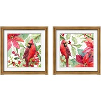 Framed 'Poinsettia and Cardinal 2 Piece Framed Art Print Set' border=