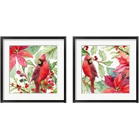 Framed 'Poinsettia and Cardinal 2 Piece Framed Art Print Set' border=