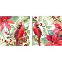 Framed Poinsettia and Cardinal 2 Piece Art Print Set