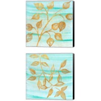 Framed Gold Moment of Nature on Teal 2 Piece Canvas Print Set