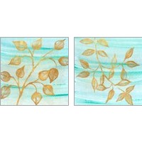 Framed 'Gold Moment of Nature on Teal 2 Piece Art Print Set' border=