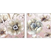 Framed Neutral Flowers on Pink 2 Piece Art Print Set