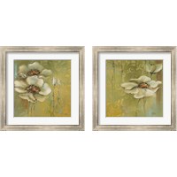 Framed 'Green Flowers 2 Piece Framed Art Print Set' border=