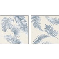 Framed Indigo Palms on Beige 2 Piece Art Print Set