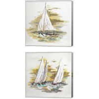 Framed 'Sailing at Sunse 2 Piece Canvas Print Set' border=