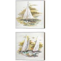 Framed 'Sailing at Sunse 2 Piece Canvas Print Set' border=