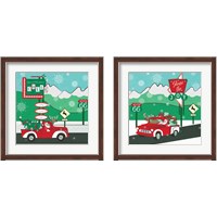 Framed 'Retro Santa Driving 2 Piece Framed Art Print Set' border=