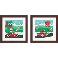 Framed 'Retro Santa Driving 2 Piece Framed Art Print Set' border=