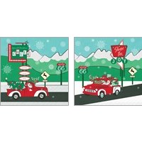 Framed 'Retro Santa Driving 2 Piece Art Print Set' border=