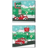 Framed Retro Santa Driving 2 Piece Canvas Print Set