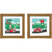 Framed 'Retro Santa Driving 2 Piece Framed Art Print Set' border=