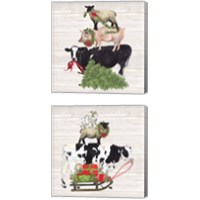 Framed 'Christmas on the Farm 2 Piece Canvas Print Set' border=
