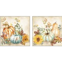 Framed 'Watercolor Harvest Pumpkin 2 Piece Art Print Set' border=