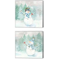 Framed 'Let it Snow Blue Snowman 2 Piece Canvas Print Set' border=