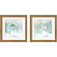 Framed 'Let it Snow Blue Snowman 2 Piece Framed Art Print Set' border=